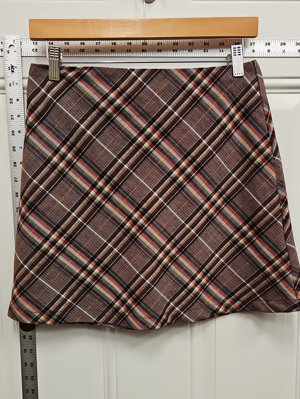 Princess Polly Brown Plaid Mini Skirt with Accent Stripes